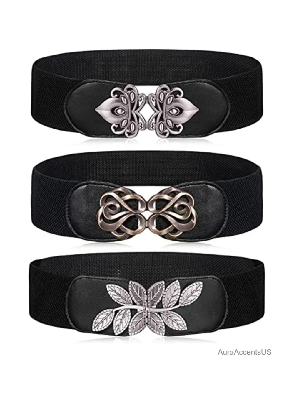 3 Pack Women Wide Elastic Waist Belt Vintage Stretch Retro Cinch Buckle Dress